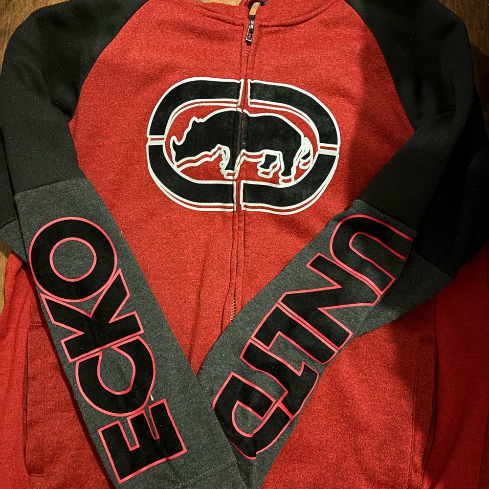 Ecko Unlimited Men's Red and Black Zip-Up Sweater